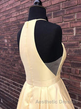 Simple Halter Yellow Satin Long Evening Prom Dresses 2019, Yellow Formal Dresses Long Evening Dresses